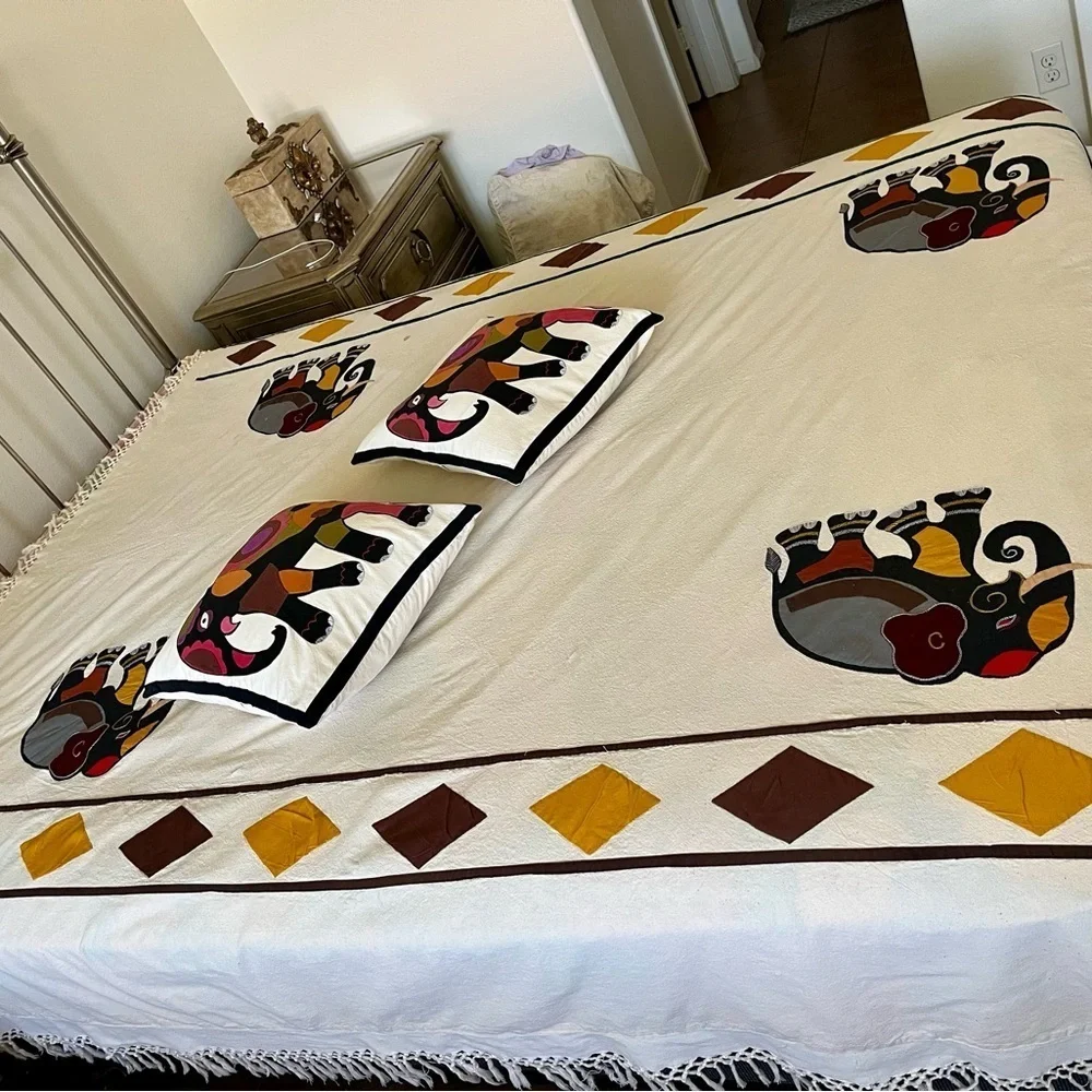 Elephant Print Bedspread with Matching Pillow Covers